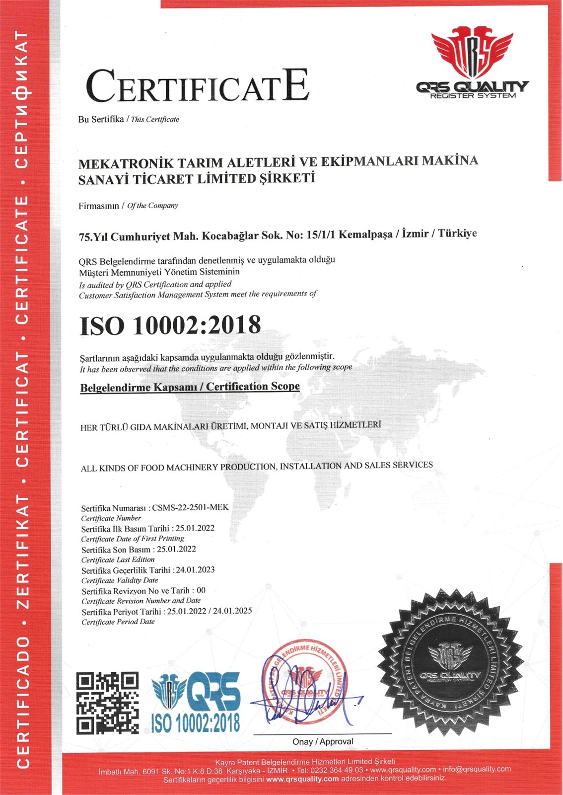 Copia escaneada del certificado ISO 10002