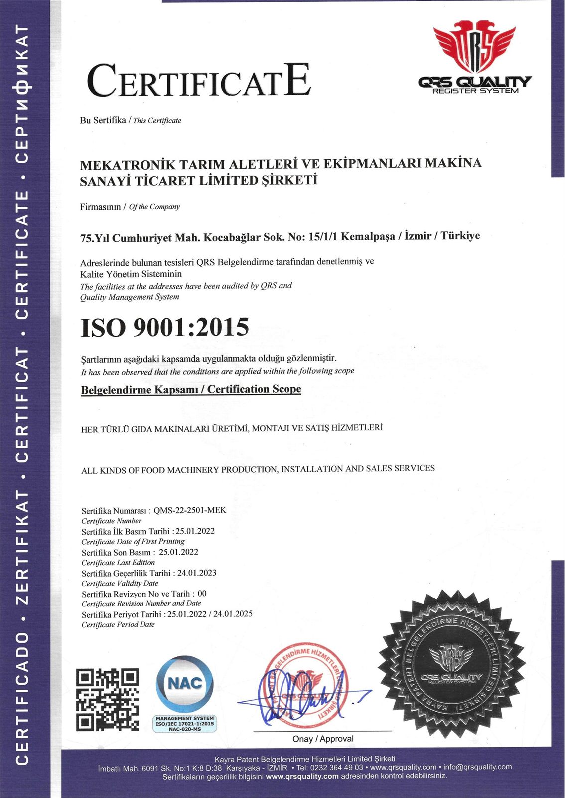 Copia escaneada del certificado Certificado de Conformidad
