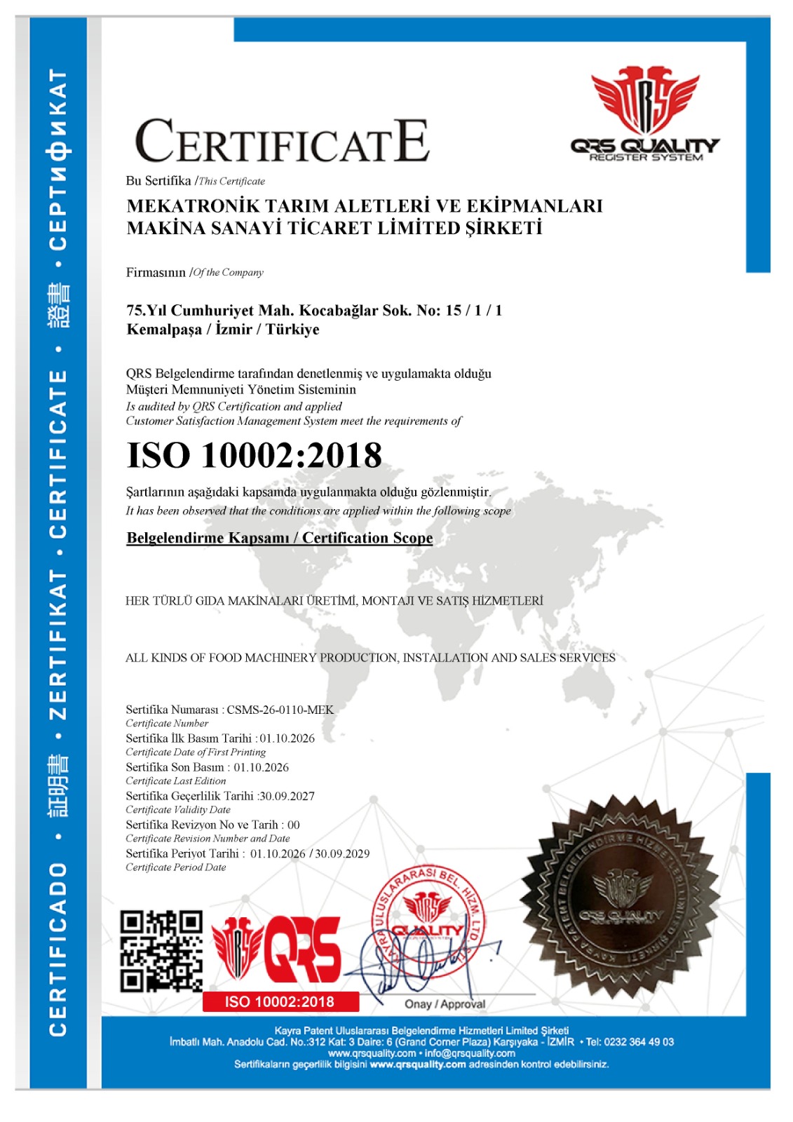 Copia escaneada del certificado ISO 10002:2018