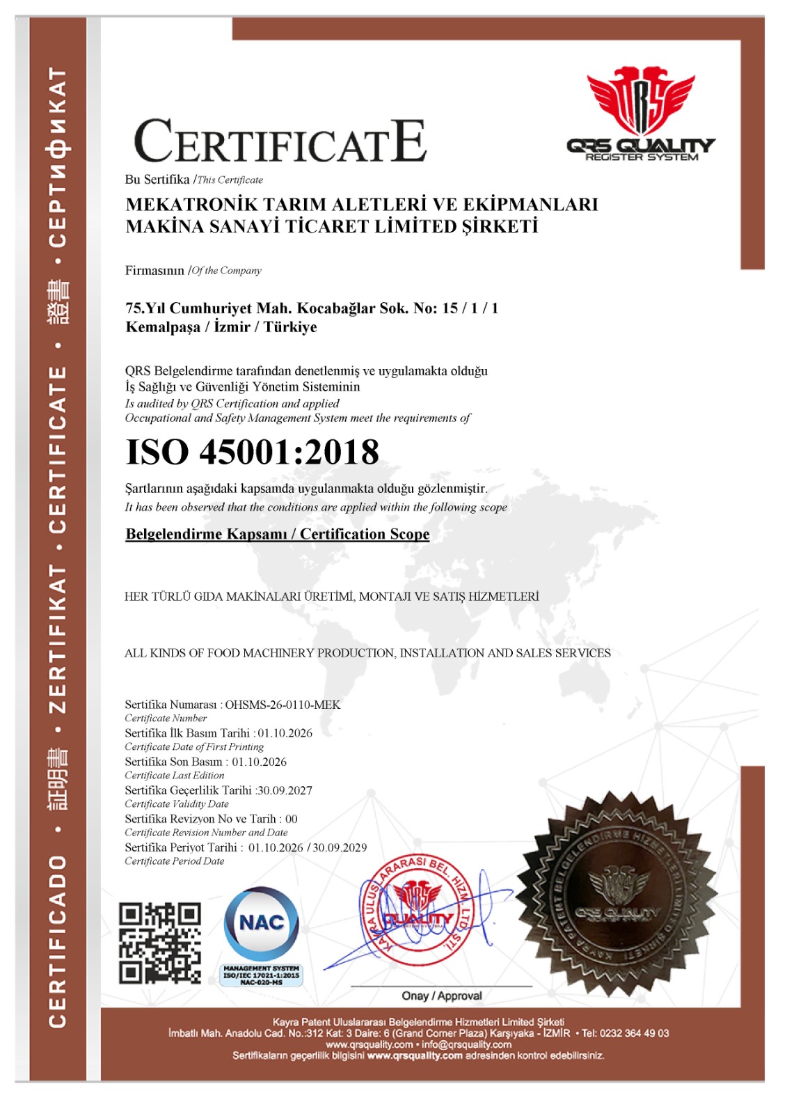 Copia escaneada del certificado ISO 45001:2018